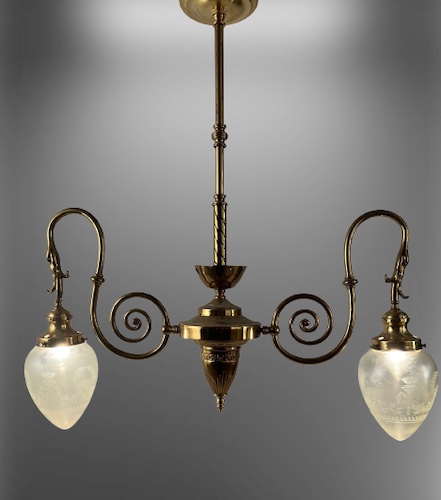 2-arm Electric Chandelier with Swan Arms & Bullet Shades
