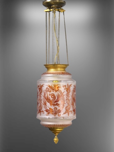 Cranberry & Clear Glass Pull Down Hanging Lamp