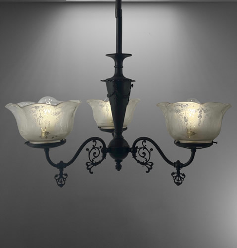 3-Light Bronze Patina Gas Chandelier