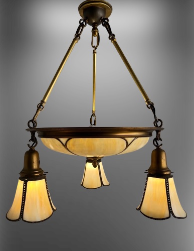 4-Light Leaded Slag Glass Chandelier