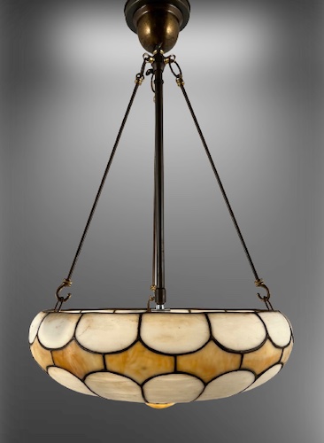 Amber and White Slag Glass Inverted Dome Light