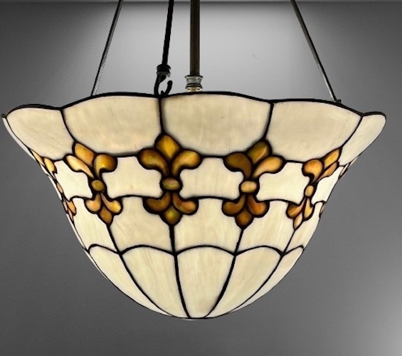 Fleur Di Lis Leaded Glass Inverted Dome Light