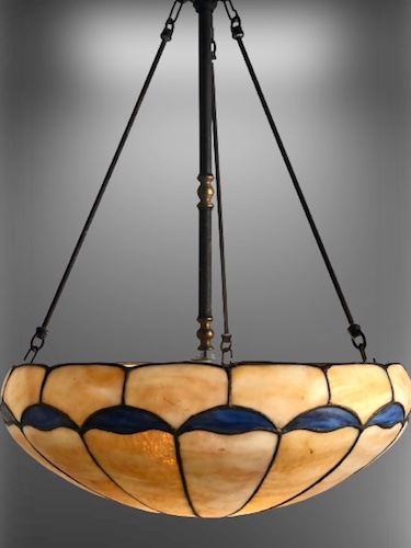 Amber & Navy  Leaded Glass Inverted Dome Light