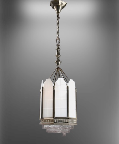 Large Art Deco Pendants w/ Pressed Glass Bottoms