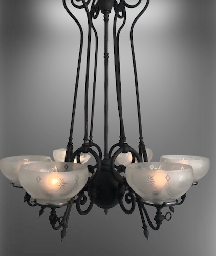 6-Light Gas Chandelier with Cut Glass Bowl Gas Shades