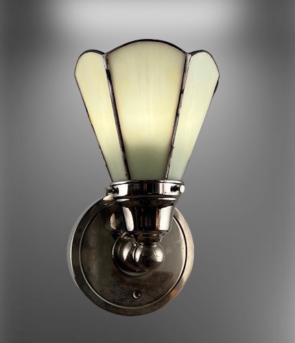 Nickel Plated Sconces with White Leaded Glass Shades
