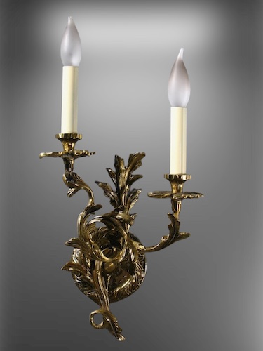 Pair of Rococo Style Cast Brass 2-light Sconces