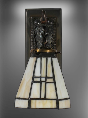 Egg and Dart Sconces with leaded Glass Shades
