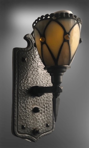 Arts and Crafts Wall Light Sconces with Leaded Glass Shades