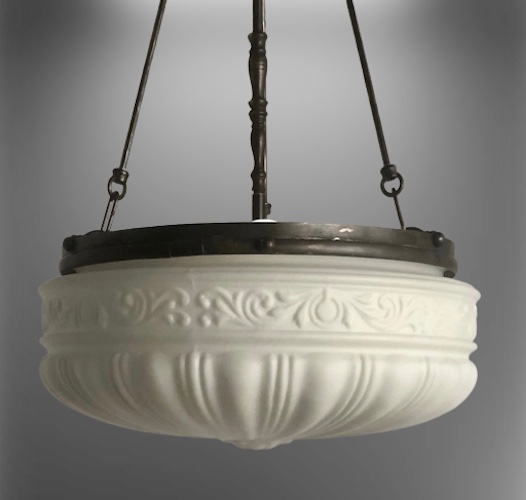 Antique Ribbed Milk Glass Inverted Dome Ceiling Light