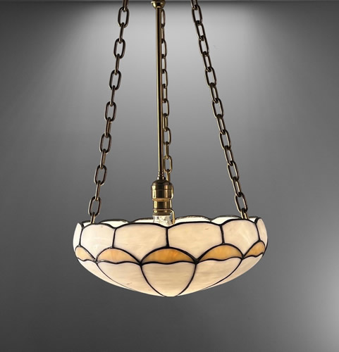 Geometric Wave Pattern Leaded Glass Inverted Dome Light