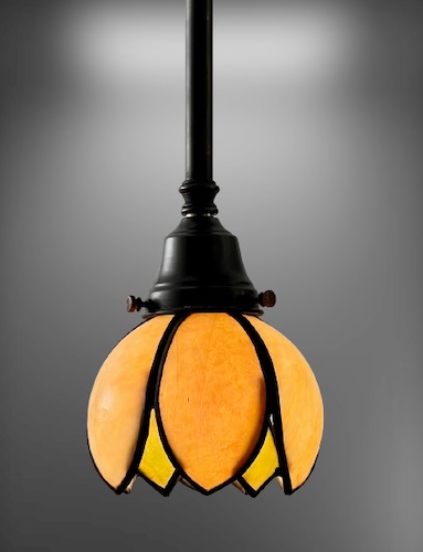 Amber & Green Leaded Glass Pendant Lights