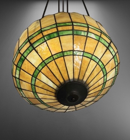 Amber & green Leaded Glass Inverted Dome