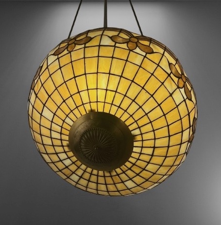 Amber Bow Leaded Glass Inverted Dome