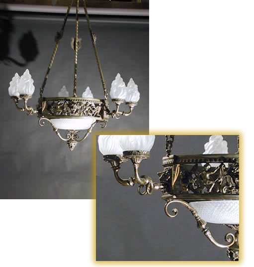 Large Figural Cast Bronze<br>9-Light Electric Chandelier