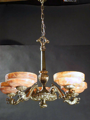 5-light Alabaster Chandelier with Gargoyles