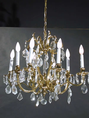 8-arm Brass and Crystal Chandelier