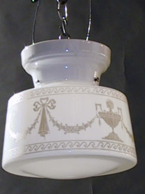 Milk Glass Flush Porcelain Fixture with Lamp and Swag Design