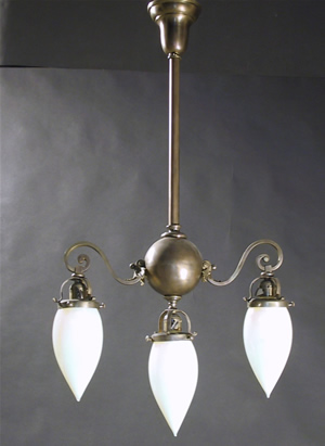 3-Light Arts and Crafts Chandelier with Vaseline Bullet Shades