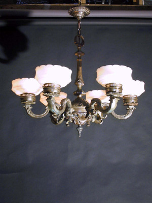 6-arm Bronze Chandelier with Alabaster Shades