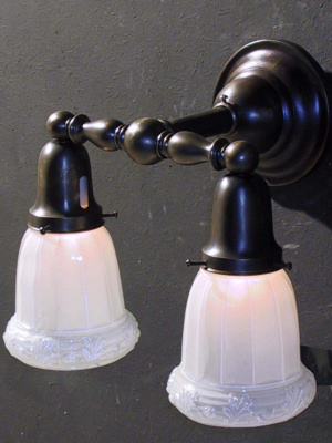 Double Arm Sconce with Blown Embossed Shades