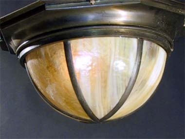 Arts and Crafts 8-Sided Amber Slag Glass Flush Fixture