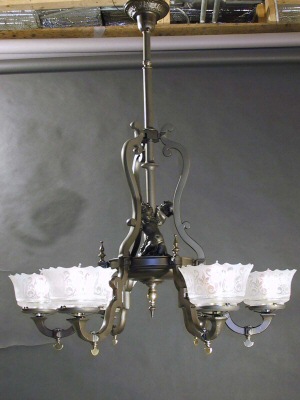 6-Arm East lake Gas Chandelier with Cherubs